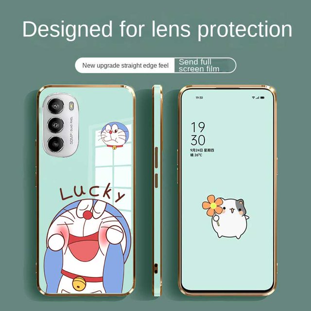 Motorola Moto G60 G60S G60 S G82 G52 G42 G30 G20 G10 G22 2022 G9 play G9 plus E20 Brillante Lucky Doraemon Carcasa Borde Cuadrado Revestimiento De TPU Funda Blanda