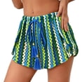 thumbnail image 2 of Striped Beach Shorts for Women Bathing Suit Cover Up Short Knitted Drawstring Waist Swimsuit Coverups (S, Green), 2 of 5