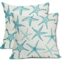 Aqua Starfish Pillow Covers 18X18 Inch Set of 2 Beach Ocean Coastal Decorative Square Pillow Cases Summer Nautical Cotton Linen Cushion Case Home Decor for Sofa Couch Bedroom Outdoor