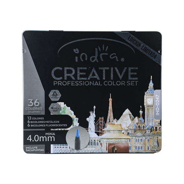 Lapices de Colores Profesionales Indra Creative 24 Piezas con Caja Metálica