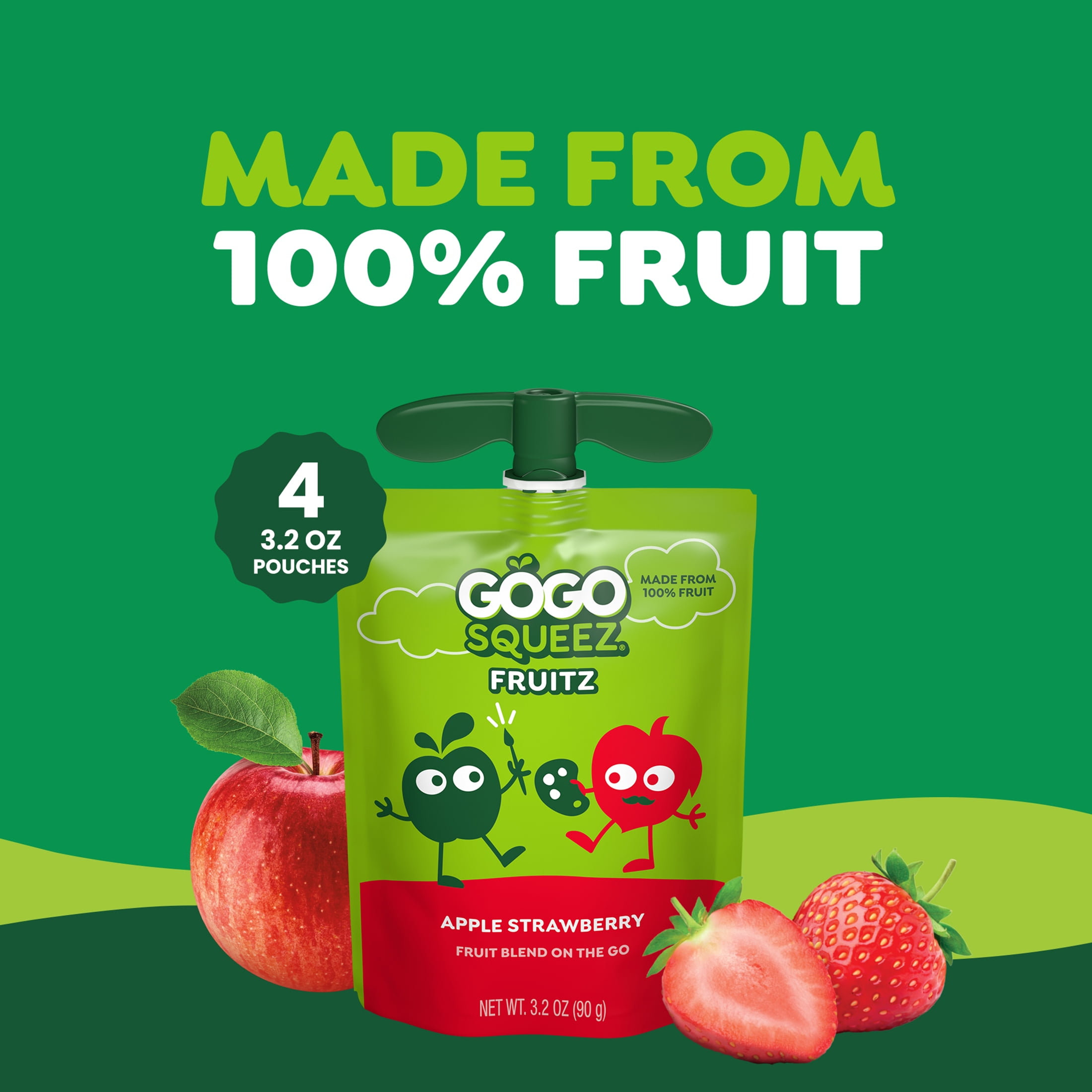 (4 pack) GoGo squeeZ No Sugar Added Apple Strawberry Applesauce Pouches, 3.2 oz (4 Pack)