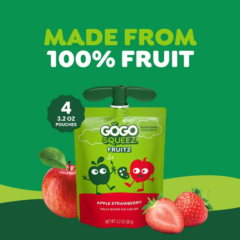 GoGo squeeZ Applesauce and Fruit Puree, Apple Strawberry Snack Pouches, 3.2 oz, 4 Pack