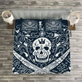 thumbnail image 3 of Ambesonne Skull Quilted Bedspread Set 3 Pcs, Pirates Jolly Roger Flag, Queen Size, Dark Blue and White, 3 of 3