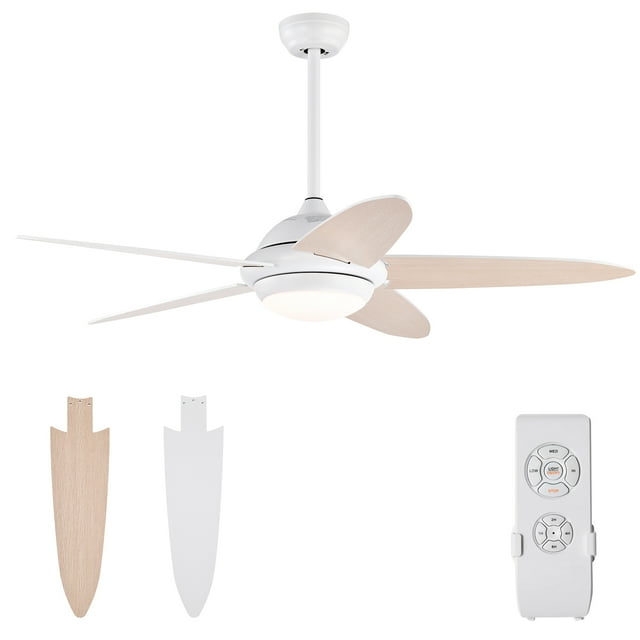 Patiojoy 52" Ceiling Fan with Light and Remote Control Indoor Modern Ceiling Fan with Quiet Reversible ETL Motor White