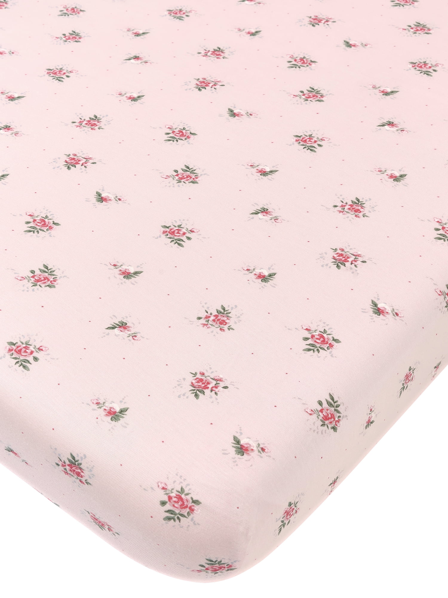 Modern Moments Drap-housse de lit d'enfant rose pâle avec de délicates roses rose foncé pour un look charmant. OEKO-TEX 2013PK0176 AITEX