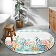 thumbnail image 3 of Small Round Rug 3Ft Washable Non-Slip, Nautical Coastal Circle Area Rugs for Living Room Bedroom, Summer Sea Corals Shells Starfish Green Plaid Indoor Floor Mats Carpet Runner for Home Decor, 3 of 8