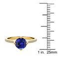 thumbnail image 4 of AoneJewelry 10k Yellow Gold Gemstone and Diamond Cathederal Style Ring With 1 Cttw (I-J, I1-I2) Round Shape Tanzanite and Natural Diamonds, 4 of 5