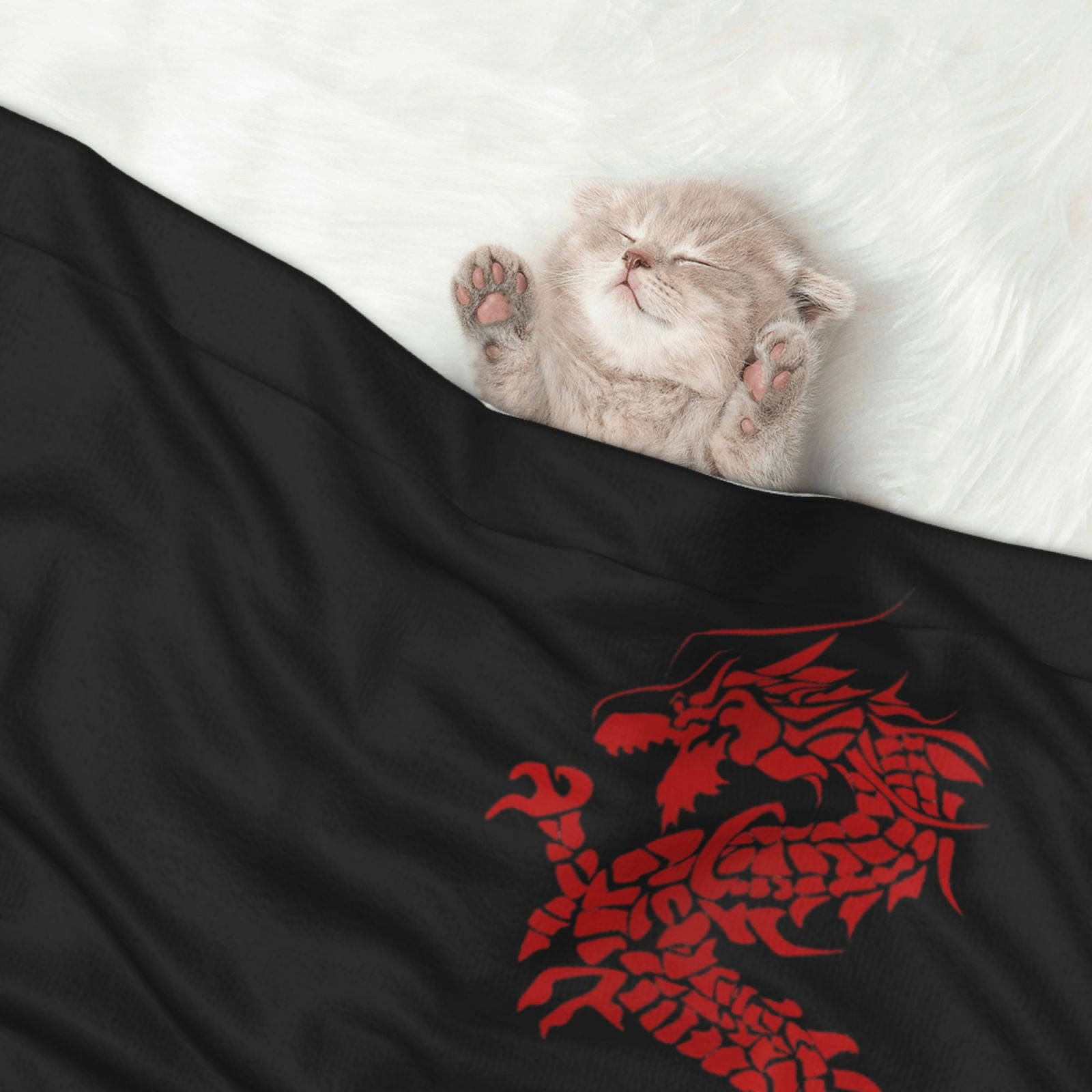 Flannel Throw Dog Blanket Red Loong-Dragon Soft Warm Print Pet Blankets for Small Dog Cat Puppy