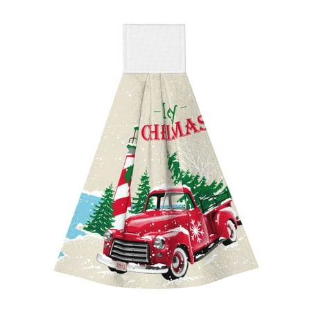

Zeuib Merry Christmas 1 Print Coral Velvet Hand Wipes Hanging Hand Towels Set with Hook & Loop Absorbent Towel for Bathroom Home