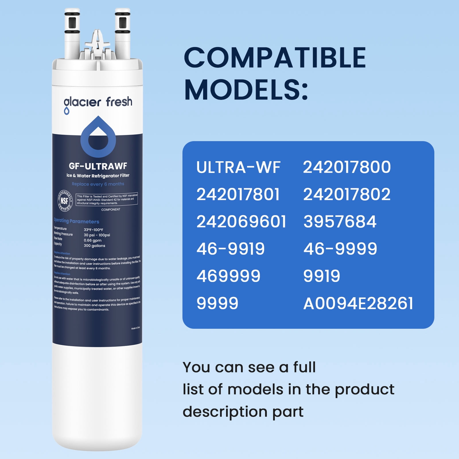 Glacier Fresh Replacement for Frigidaire ultrawf,Pure Source Ultra,  9999, 469999, 46-9999, A0094E28261 Refrigerator Water Filter,Pack of 3