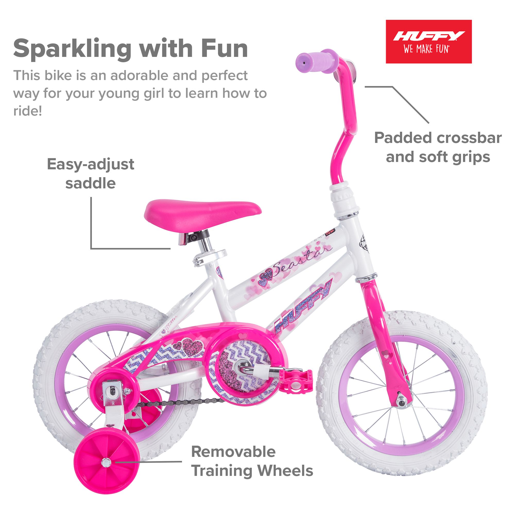 Huffy 12 in. Sea Star Kids Bike for Girls Ages 3 and up Years, Child, White - image 3 of 10