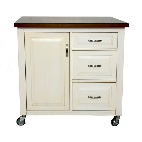 Sunset Trading Andrews Wood Kitchen Cart in Distressed Antique White & Chestnut
