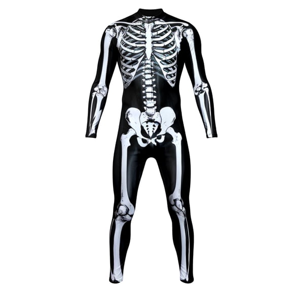 LILIYA Boys Halloween Zip Front Bodysuit, Glow in the Dark Skeleton Print Jumpsuit, Hooded Stretchy Full Body Onesie for Halloween Party Performance and Holiday Play 9-10 Years