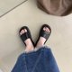 thumbnail image 5 of Zapatillas deslizantes para mujer, moda de verano, sandalias informales de suela gruesa para mujer, sandalias planas para salidas en la playa, compras de viaje, negro 37, 5 of 8