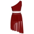 thumbnail image 2 of Doomiva Kids Girls Ballet Jazz Latin Lyrical Dance Costume One Shoulder Crop Top with Skirted Briefs Set Dancewear Burgundy 12, 2 of 7
