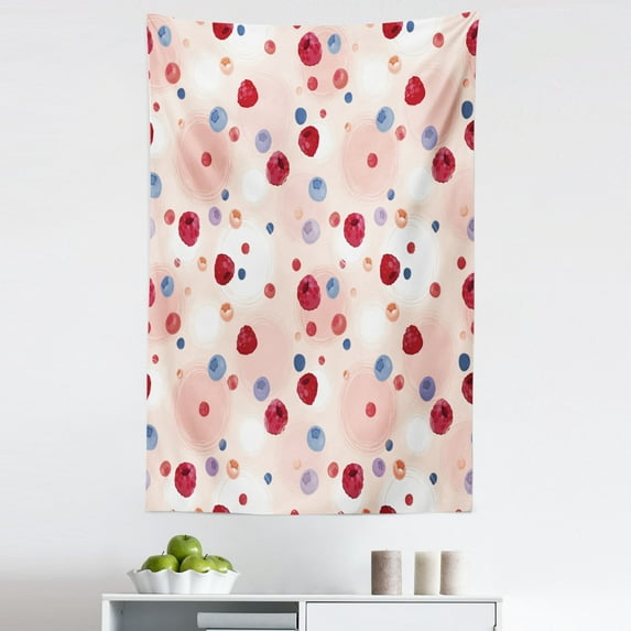 Peach Tapestry, Raspberries Blueberries Cranberries Food Themed Design with Abstract Circle Backdrop, Fabric Wall Hanging Decor for Bedroom Living Room Dorm, 5 Sizes, Multicolor, by Ambesonne