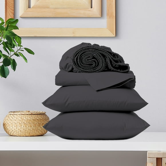 100% Cotton Bed sheets, Deep Pocket, Wrinkle Resistant, Soft & Smooth Sateen 3-Piece, Twin Dark Gray by Color Sense