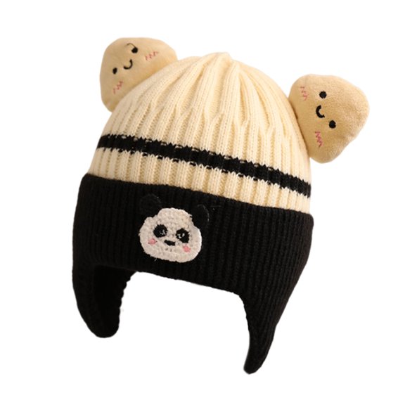 Zwiiyzr Baby Boys Girls Fleece Lined Hat Cute Bear Toddler Color Block Earflap Beanie Warm for Fall Winter 1-6 Years Black