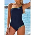 thumbnail image 3 of Asoul One Shoulder One Piece Swimsuits Womens Slimming Swimwear Color Block Textured Modest Bathing Suits Tummy Control Swimming Suits, 3 of 7
