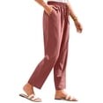 thumbnail image 2 of TRUBKH Linen Pants Women Beach Pants for Women Floral Belt Pants Baggy Linen Pants Plain Drawstring Trousers Pull On Pants Flowy Gauze Palazzo Pants Comfort Resort Wear Palazzo Pants Wine 2XL, 2 of 7