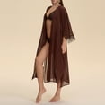 thumbnail image 5 of SwiftWear Women's Sheer Mesh Chiffon Kimono Robe Long Sleeve Fringe Trim Bathrobe, Elegant Open Front Cover Up Loungewear Valentine's Day Gifts for Her (Single Robe Only), Coffee, 5 of 8