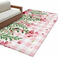 thumbnail image 2 of Area Rug for Living Room, Valentine's Day Non-Slip Indoor Large Carpet for Bedroom/Dining Room, Pink Red Roses Love Heart Eucalyptus Plaid Washable Low-Profile Rectangle Floor Runner Rugs - 4 x 6 Ft, 2 of 7