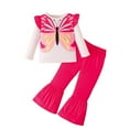 thumbnail image 2 of SYMOID Girls' 2-Piece Outfit Set (2-6T) - Knitting Cotton Long Sleeve Top with Butterfly Print & Hot Pink Flare Pants, Ruffled Kids Girl Casual Dressy Outfit,Size 4 T, 2 of 9