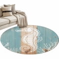 thumbnail image 2 of Summer Nautical Round Living Room Rugs 3.3 ft, White Ocean Seahorse Coral Silhouette Wood Grain Washable Area Rug with Non-Slip Sturdy Edge Binding Round Front Door Mat Floor Carpet for Entryway, 2 of 9