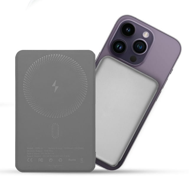 Power Bank Pila Batería Portatil Kimhi 5000mah Carga Inalambrica Magnetica 15w Carga Rapida Puerto Usb-c Pd20w Ultra Delgado Cargador Para Celular Banco De Energia Con Indicador Led Color Plateado