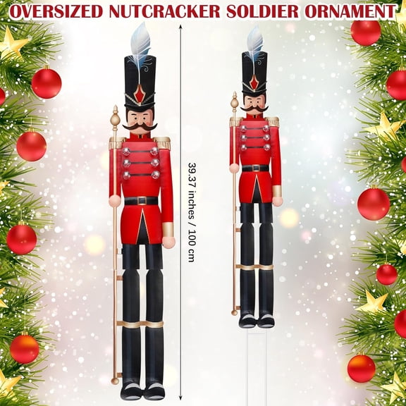 YUYAN-39'' Outdoor Christmas Solider Nutcracker Yard Sign Decor Classic Large Metal Windproof Rainproof Nutcracker with Solar Lights Stake for Garden Xmas Outside Party Patio Home Pathway Decor
