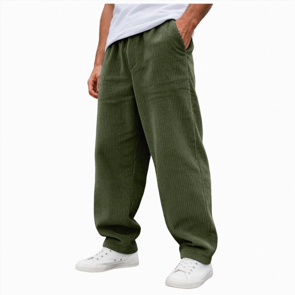 NIEWTR Men's Casual Pants Solid Color Corduroy Elastic Waist Pull Rope Loose Straight Casual Pants Fall Winter Active Athletic Workout Pants for Men