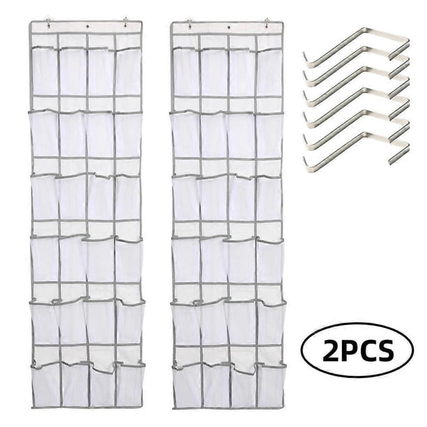 2 Pack Large Mesh Storage Bags with 24 Pockets for Shoes Behind the Door, Shoe Rack, White