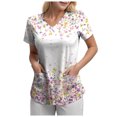 thumbnail image 6 of COMVALUE Scrub Tops Women Short Sleeve Plus Size V Neck Fun Printed Scrubs Top Medical Nursing Uniforms with Pockets (Light Pink, XXL), 6 of 7