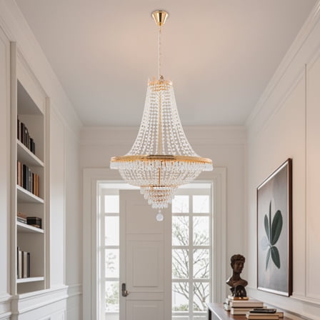 Golden Round Vintage French Empire Chandelier Luxury Large Foyer Crystal Ceiling Light for Kitchen Hallway
