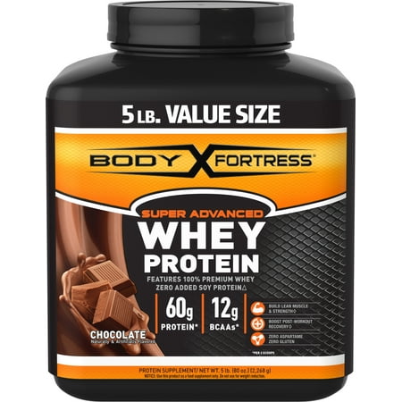 Body Fortress Super Advanced Whey Protein Powder, Chocolate, 60g Protein, 5lb, (Best Organic Whey Protein Uk)