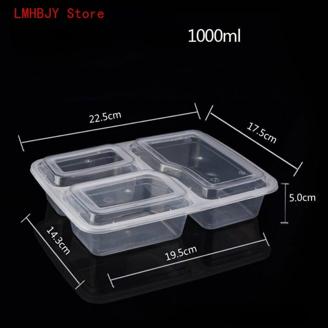 5/10/20pcs Lunch Box 3 Compartment Food Storages With Lids Disposable Leak Proof Bento Box Storage Kitchen Accessories 3 grid transparent 5pcs