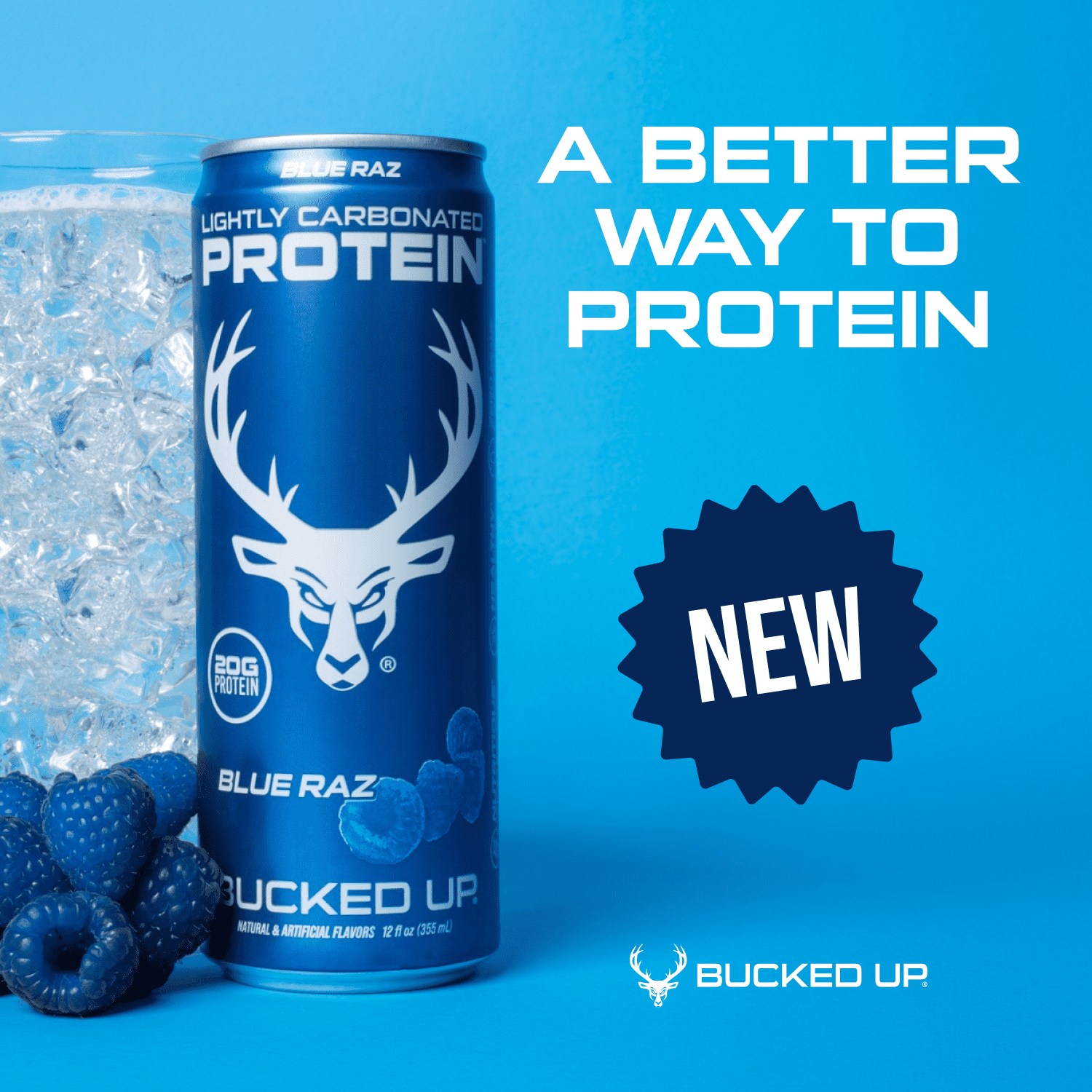 Bucked Up Lightly Carbonated Blue Raz Protein 12 fl oz 4 Pack