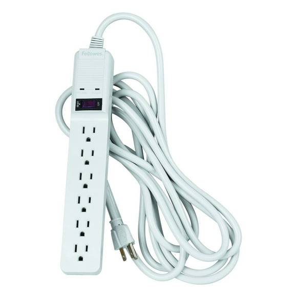 Fellowes 6-Outlet Office/Home Surge Protector, 15 Foot Cord, 450 Joules (99036), Platinum, 1.5" x 10.8" x 1.8"