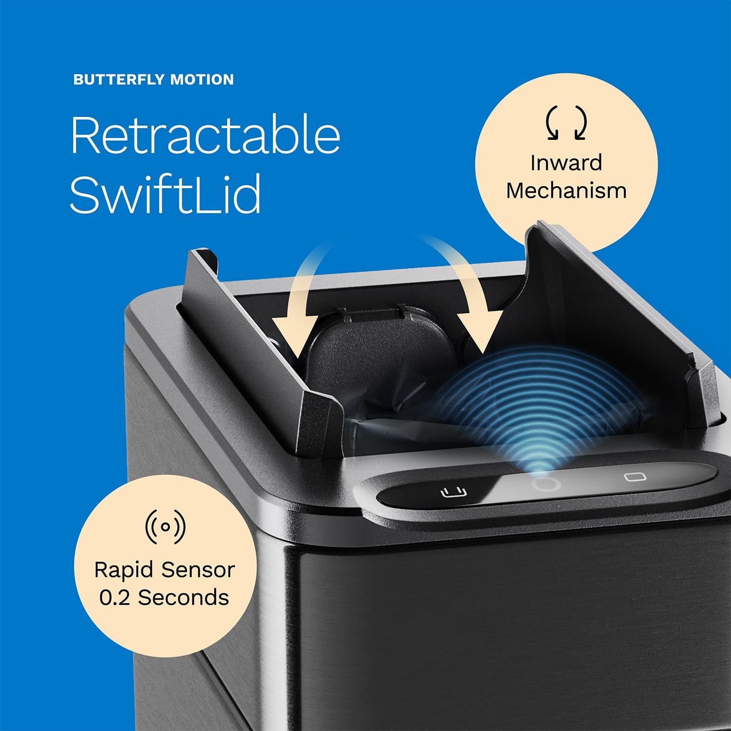 (2 pack) hOmeLabs Durable 2.4 Gallon Sensor Trash Can, Retractable Butterfly Lid, Batteries Included, Space-Efficient, Easy Clean, Battery-Powered - Dark Stainless Steel