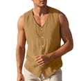 thumbnail image 4 of BLTIBY Mens Summer Linen Vest Lightweight Button Up Athletic Tank Tops Sleeveless Shirts Summer Beach Hawaiian Wear Khaki XXL, 4 of 6