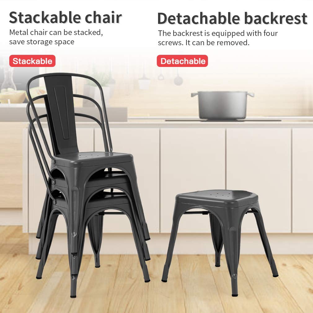 NiamVelo Metal Dining Chairs Set of 2, Indoor/Outdoor Patio Chairs, 18 Inch Stackable Chairs for Kitchen, Restaurant Dining Room ,Café , Bistro Patio （Black）