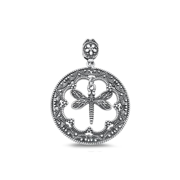 Sterling Silver Ornate Dragonfly Pendant High Polished Charm .925 New Jewelry Female Unisex