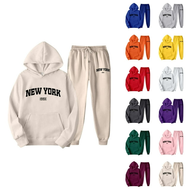New York Womens Sweat Suits 2 Piece Set 2026 Fashion Hoodie and Joggers Sweatpants Matching Set