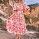 thumbnail image 4 of Vestido Midi De Playa Vestido midi de playa para mujer Vestido de verano plisado con mangas abullonadas y estampado floral (Rosa L) Kuymtek para Mujer Rosa T XXL, 4 of 6