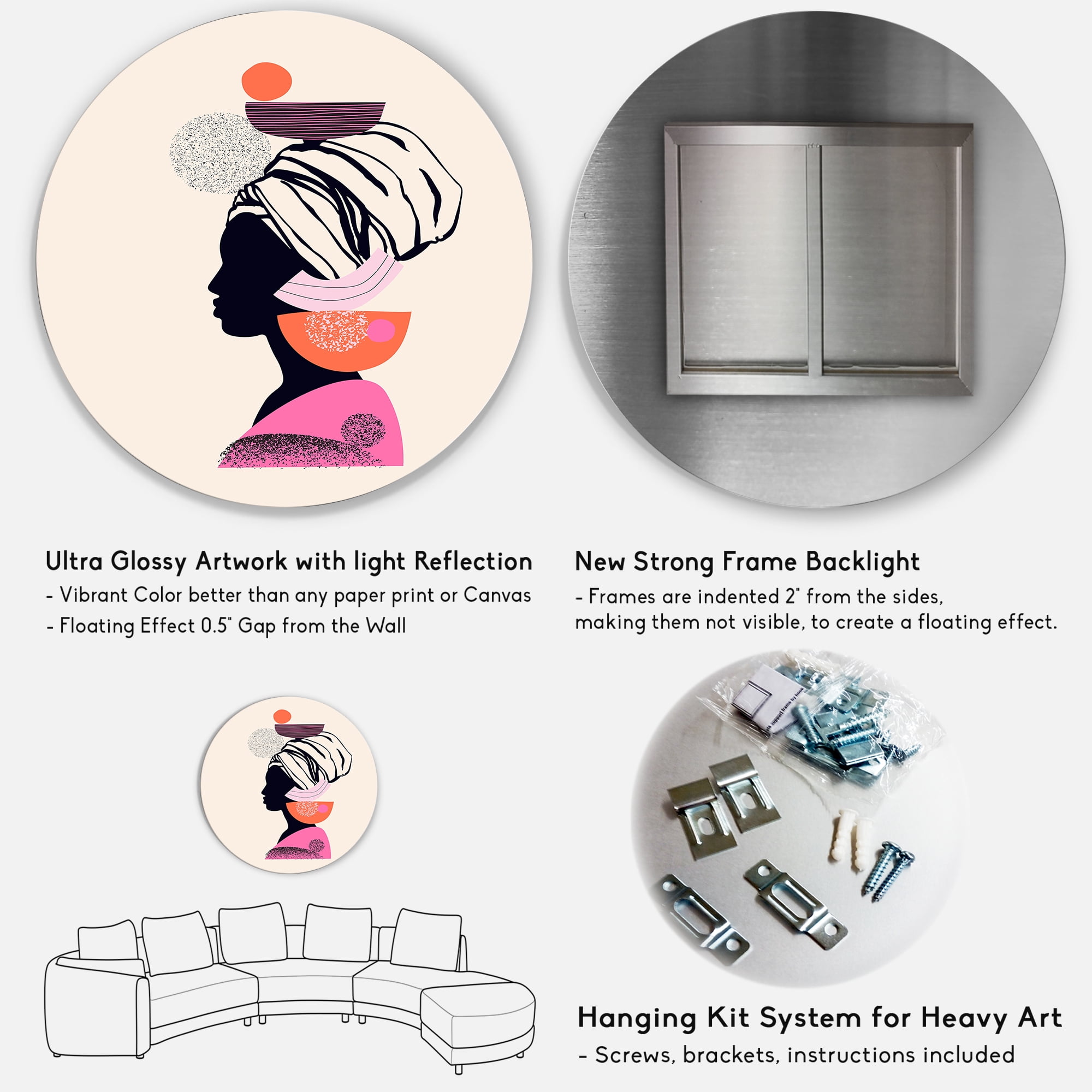 Designart 'Ethnic Portrait of African American Woman' Modern Circle Metal Wall Art 23x23 - Disc of 23