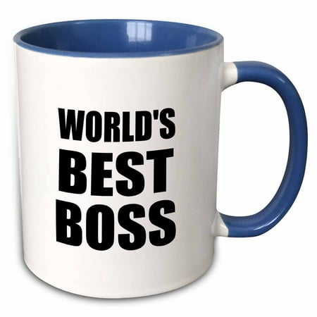 3dRose Worlds Best Boss in black - great text design for the greatest boss - Two Tone Blue Mug,