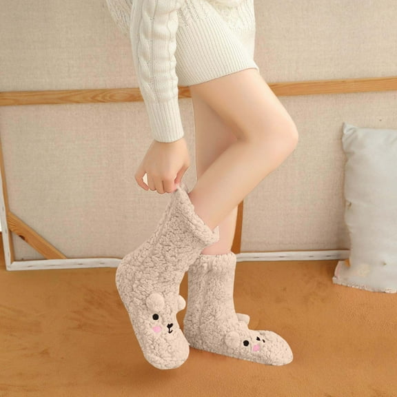 Fewfanhot Women's Fashion Slipper Socks - Thick Fleece Lined Regular Casual for Winter Comfort Wear and Holiday Gifts