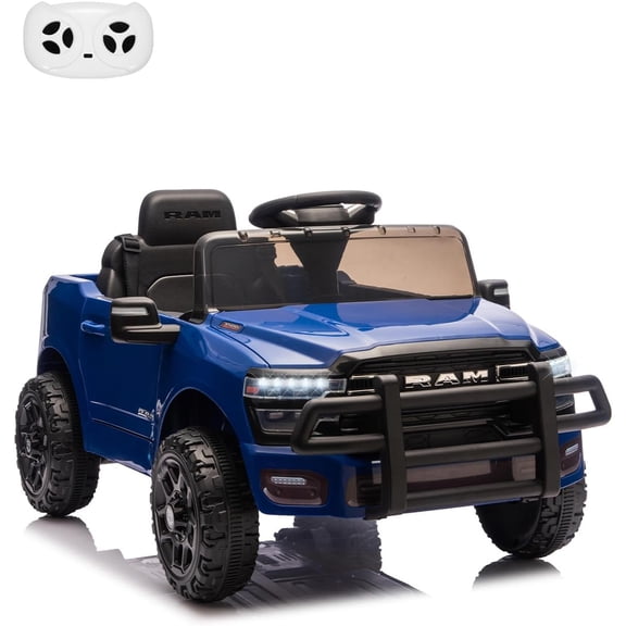 12V Licensed RAM Ride-On Pickup Truck, Electric Ride-On Car with Remote Control, 4-Wheel Suspension, Double Doors, LED Lights, Music, USB & AUX