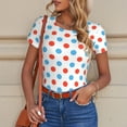 thumbnail image 6 of KLL Women 's Crew Neck Bodysuit Jumpsuits Red Blue Polka Dots Print Short onesies Stretch T Shirts, 6 of 7
