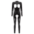 thumbnail image 3 of Mono de charol con abertura en la entrepierna para mujer, mono de charol con cremallera y cuello levantado, Catsuit sin entrepierna, aspecto húmedo, mono de látex de manga larga, 3 of 5
